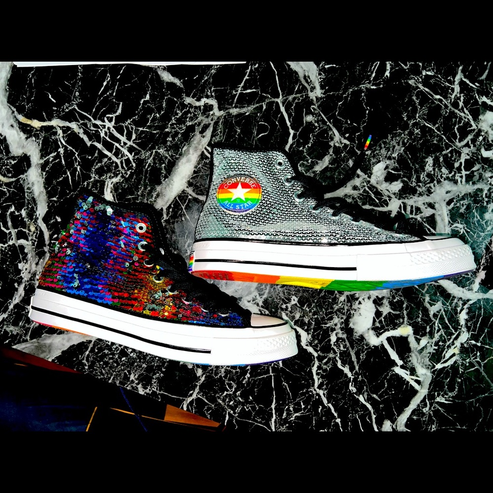 Converse Rainbow Sequin High Top (men 7.5 women 9.5)